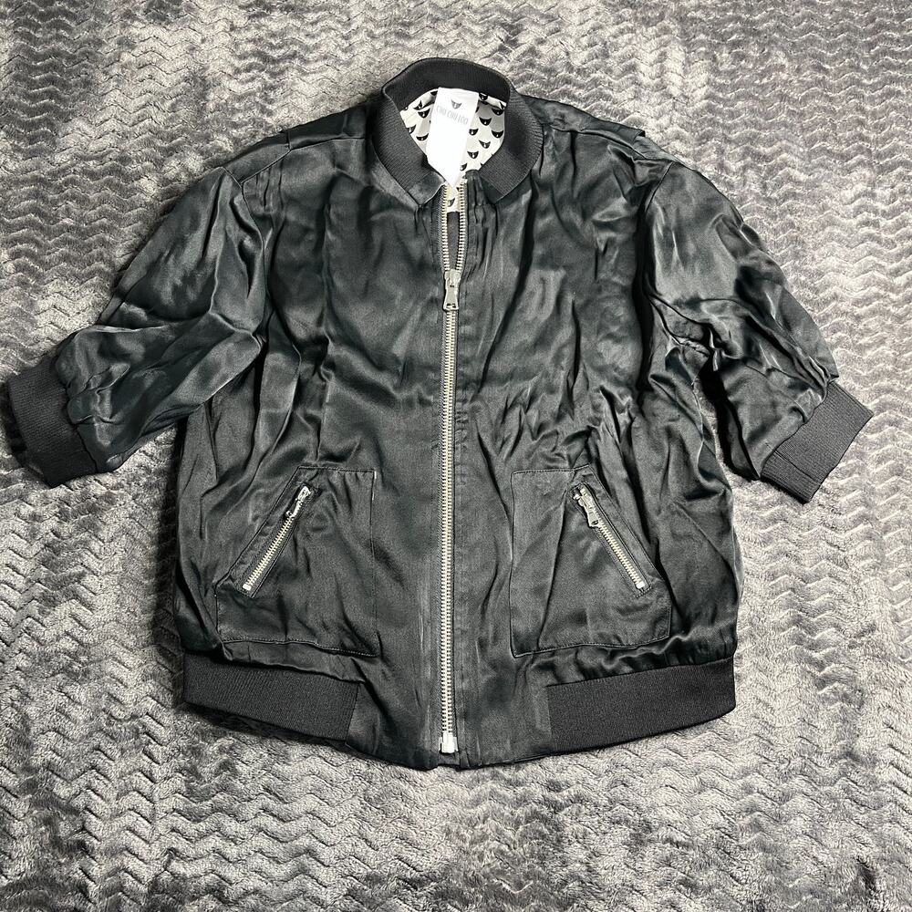 Chu Chu Loo Loo Silk black bomber short sleeves jacket Size Small NWOT